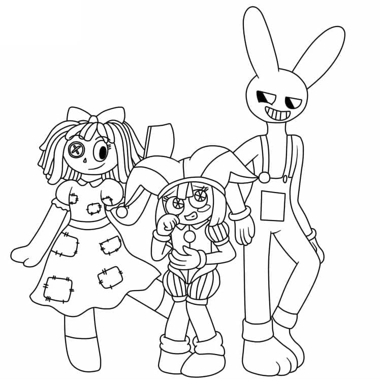 Personnages dans The Amazing Digital Circus coloring page