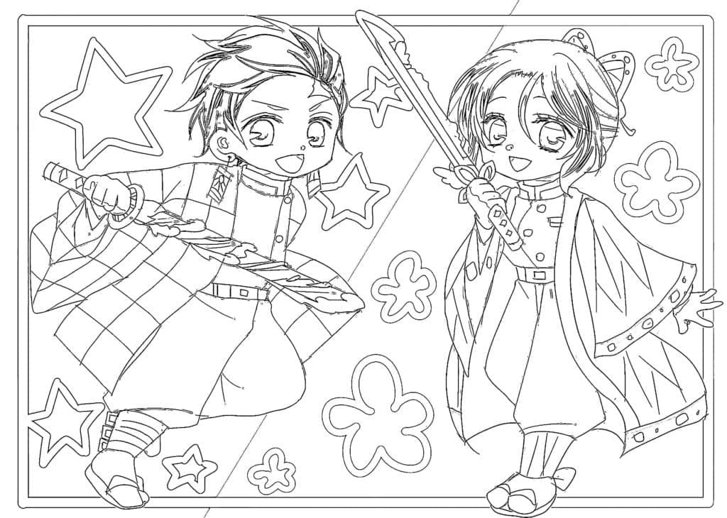 Tanjiro et Shinobu Kocho coloring page