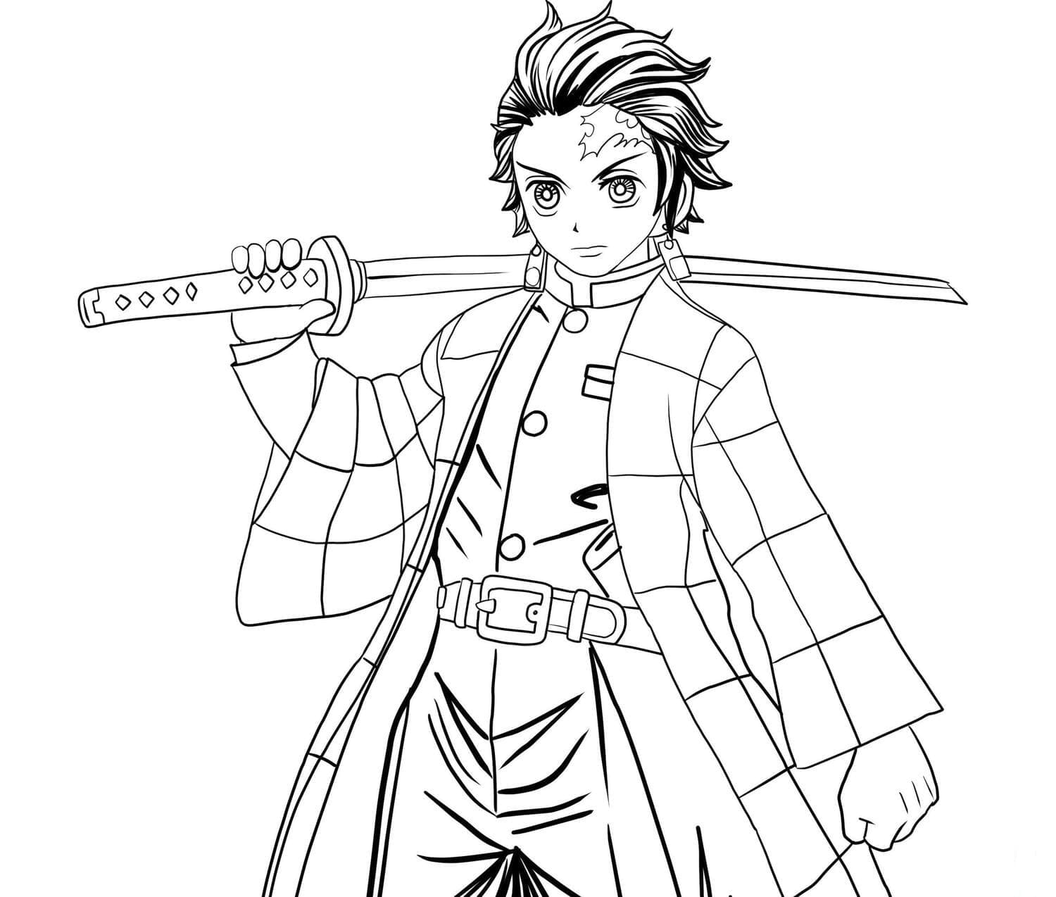 Tanjiro Kamado avec épée coloring page
