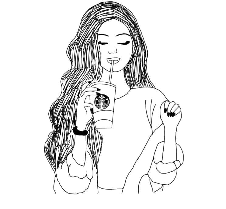 Fille avec Starbucks coloring page