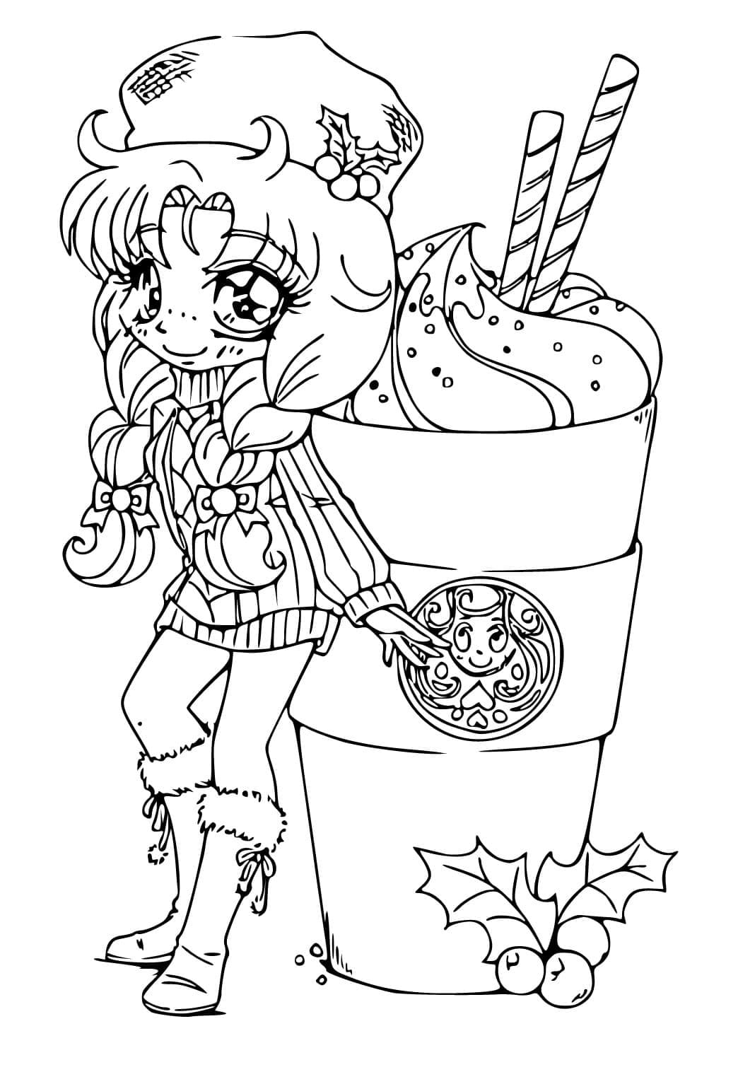 Fille et Starbucks coloring page