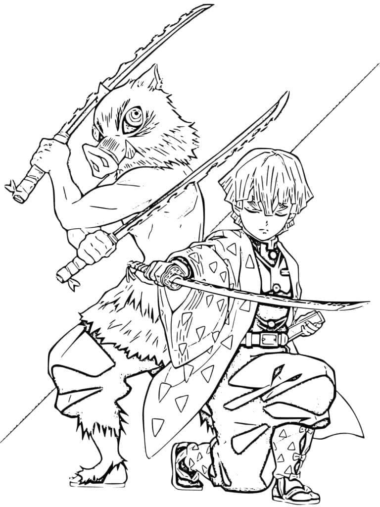 Inosuke et Zenitsu coloring page