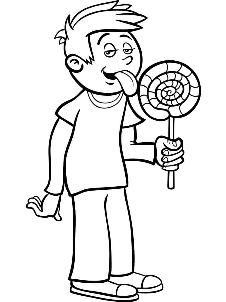 Le Garçon Mange une Sucette coloring page