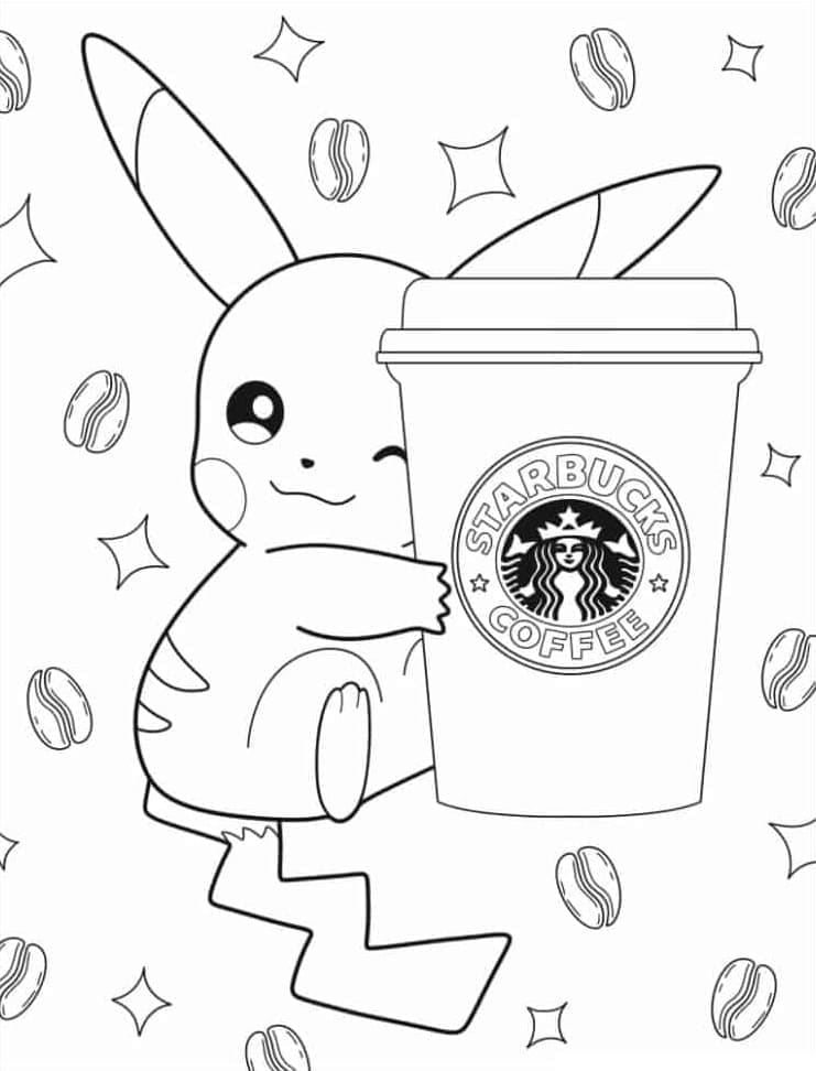 Coloriage Pikachu et Starbucks