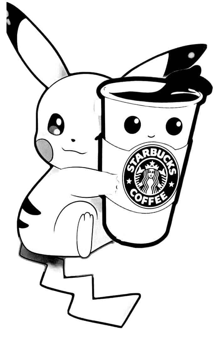 Coloriage Starbucks avec Pikachu