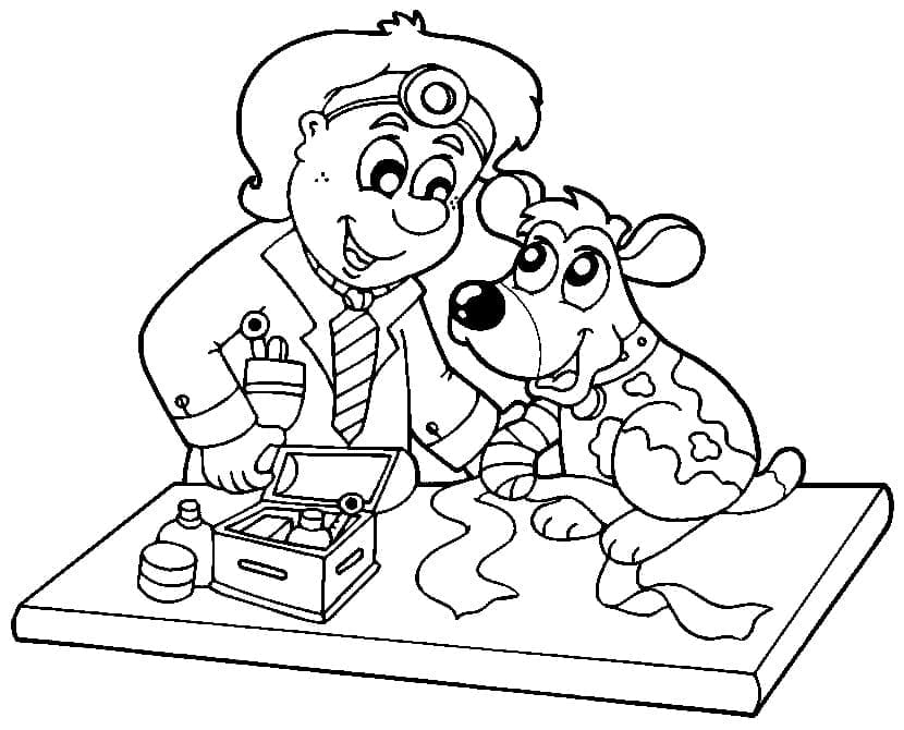 Vétérinaire avec Chiot coloring page