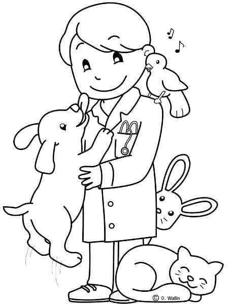 Vétérinaire et Animaux coloring page