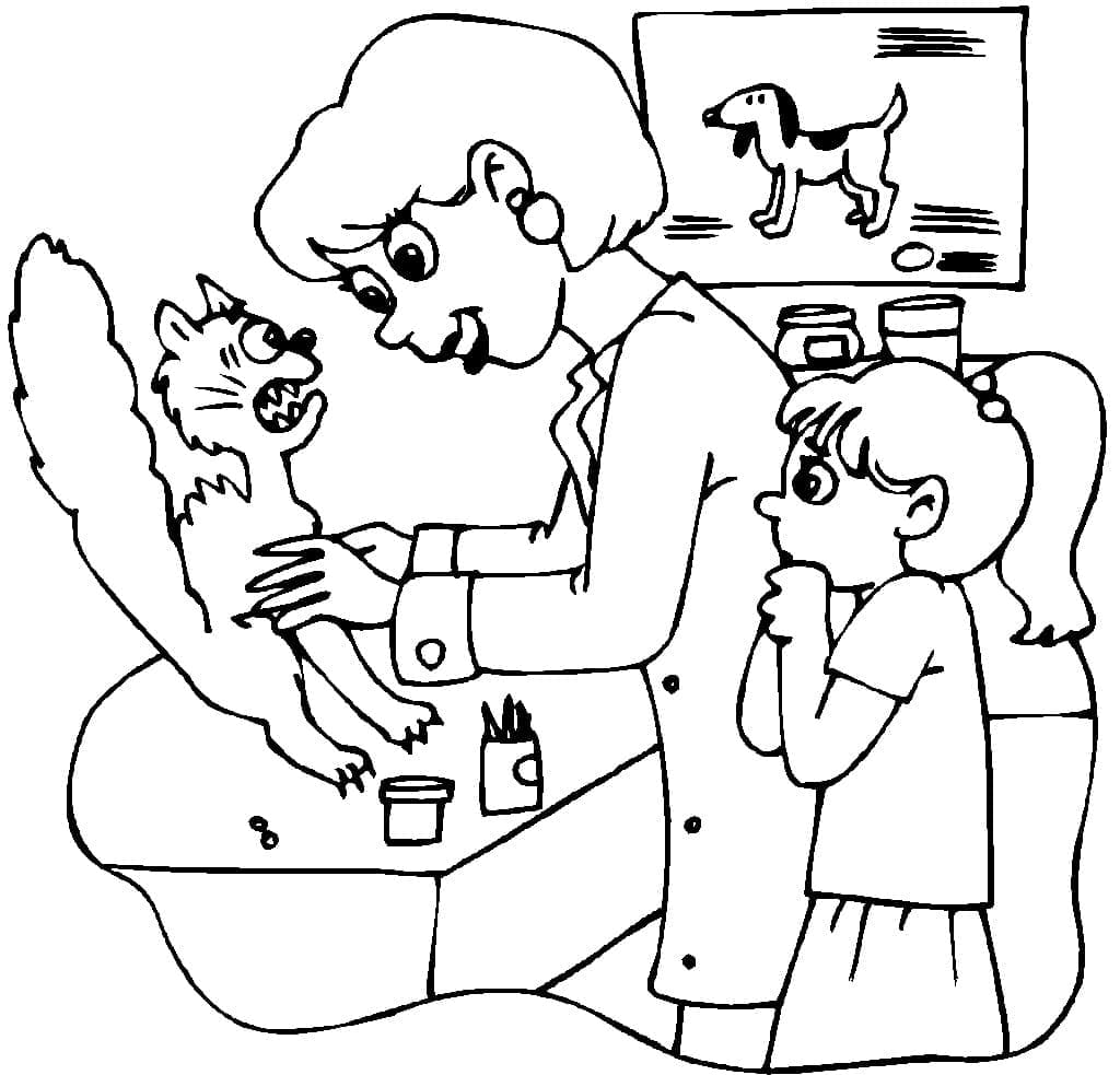 Vétérinaire et Chat Effrayé coloring page