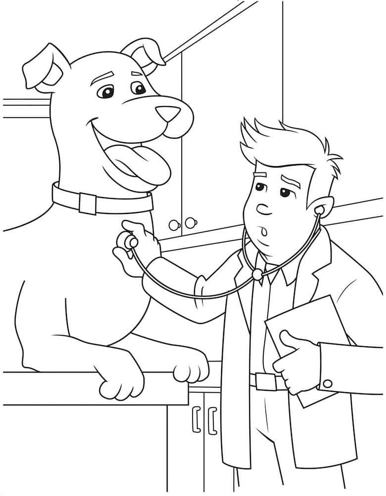 Vétérinaire et Gros Chien coloring page