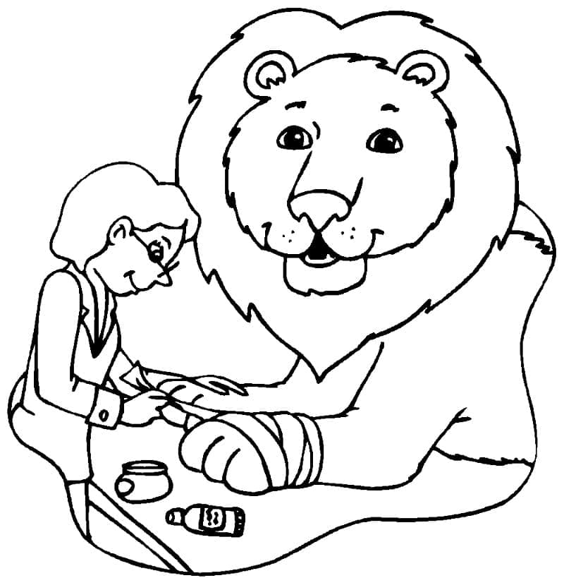 Vétérinaire et Lion coloring page