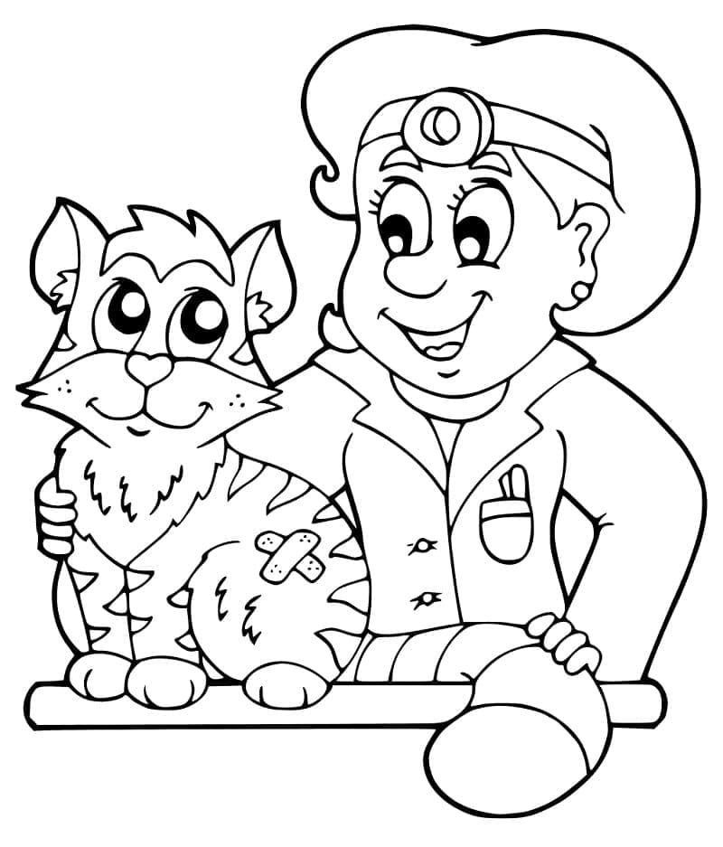 Vétérinaire et un Chat coloring page