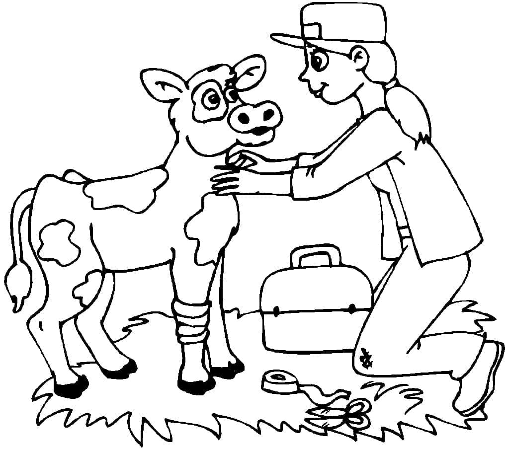 Coloriage Vétérinaire et Vache