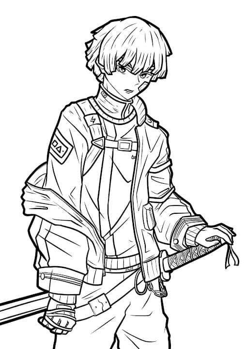 Zenitsu avec son épée coloring page