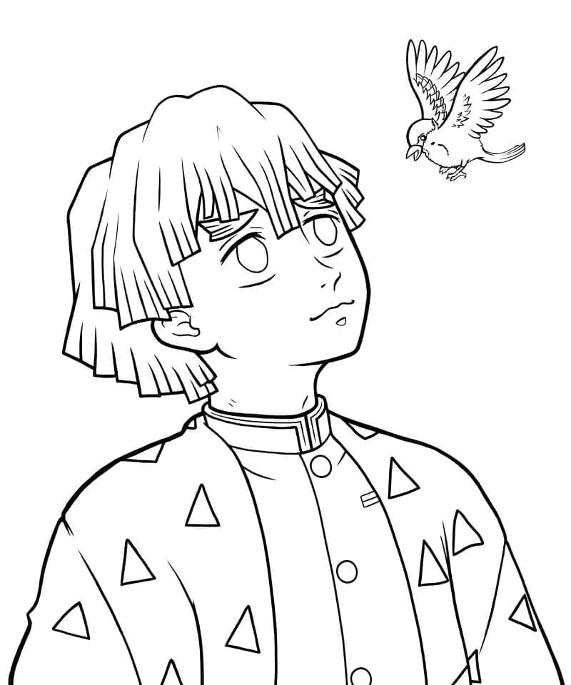 Zenitsu et l’oiseau coloring page
