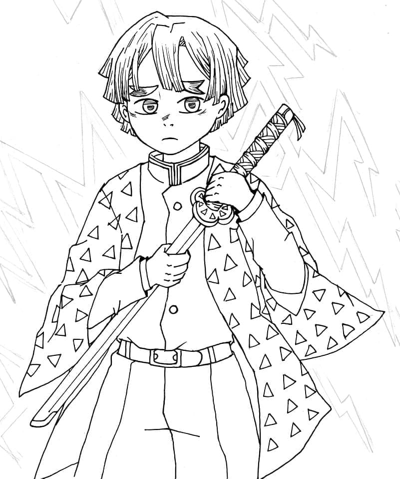 Zenitsu et son épée coloring page