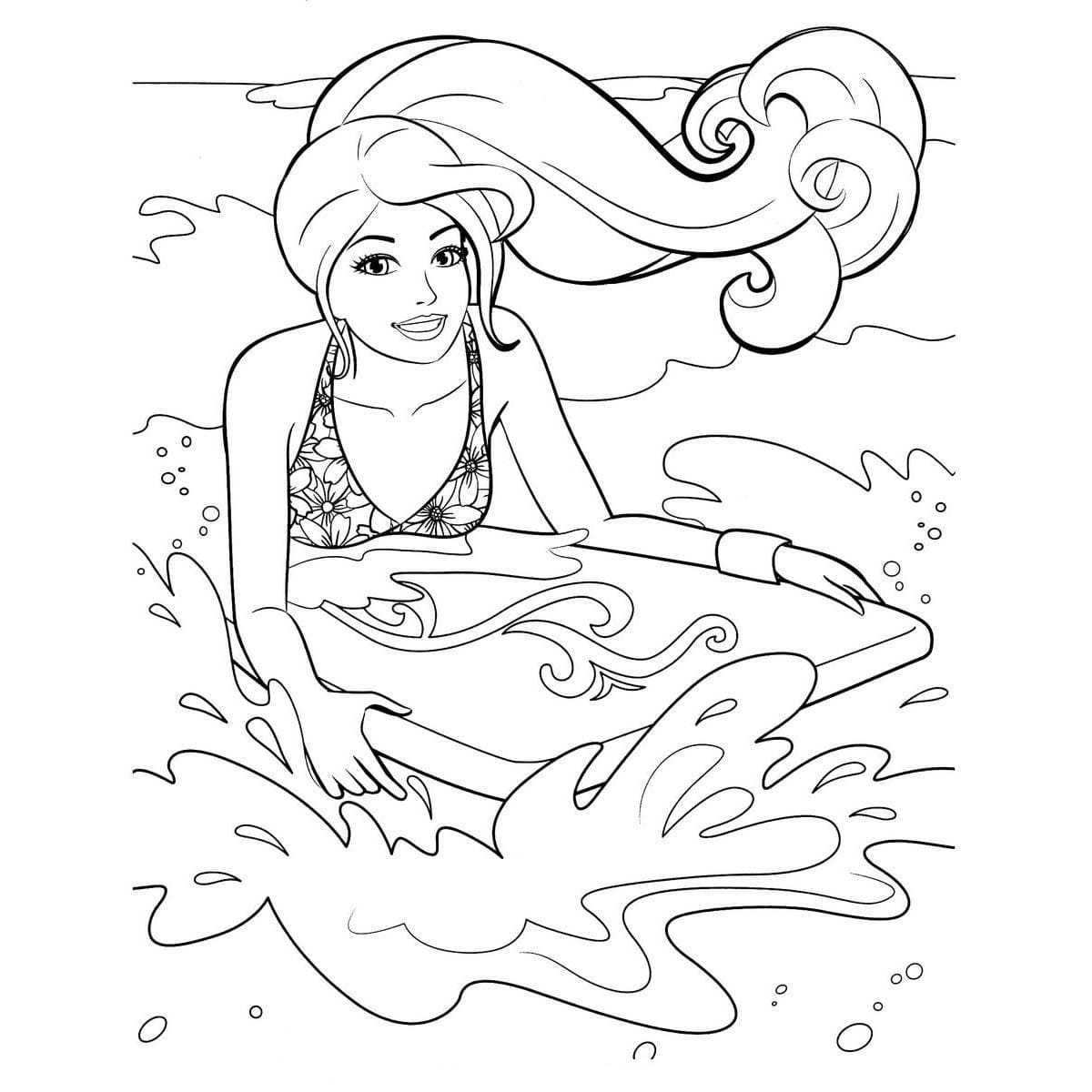 Coloriage Barbie Surfe