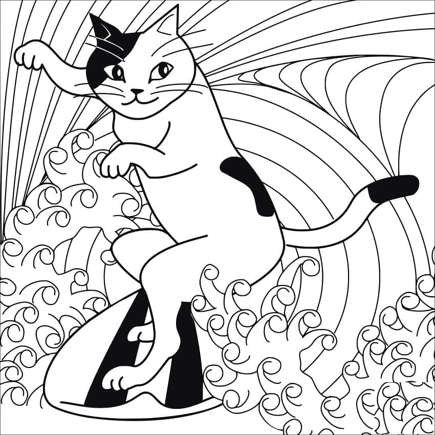 Chat Surfeur coloring page