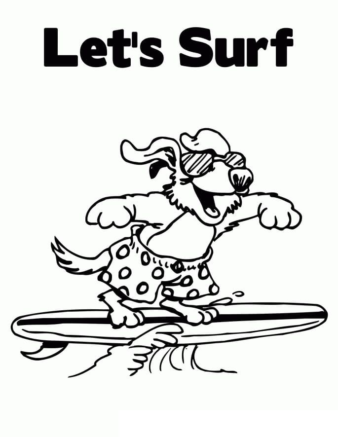 Coloriage Chien de Surf