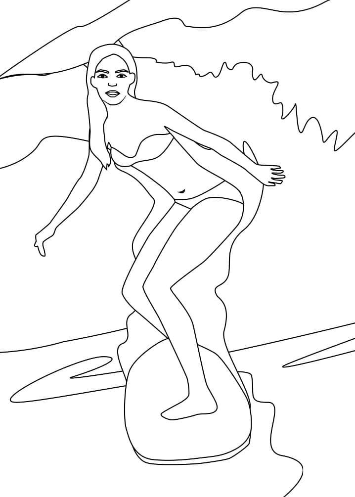 Femme Surfeuse coloring page