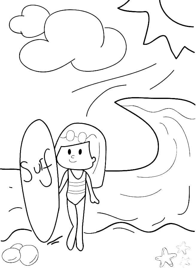 Coloriage Fille et Planche de Surf