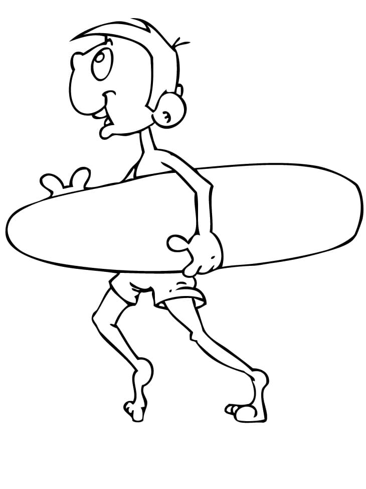 Garçon avec Planche de Surf coloring page