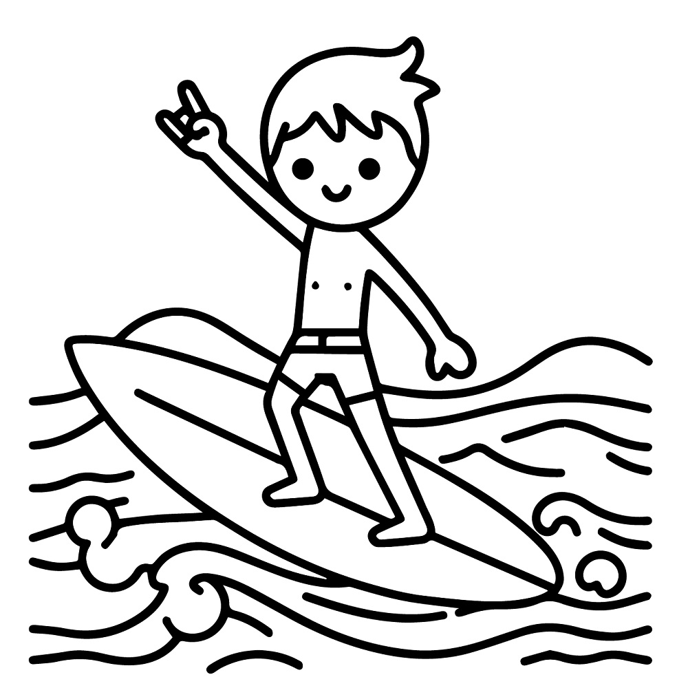 Coloriage Garçon de Surf Mignon