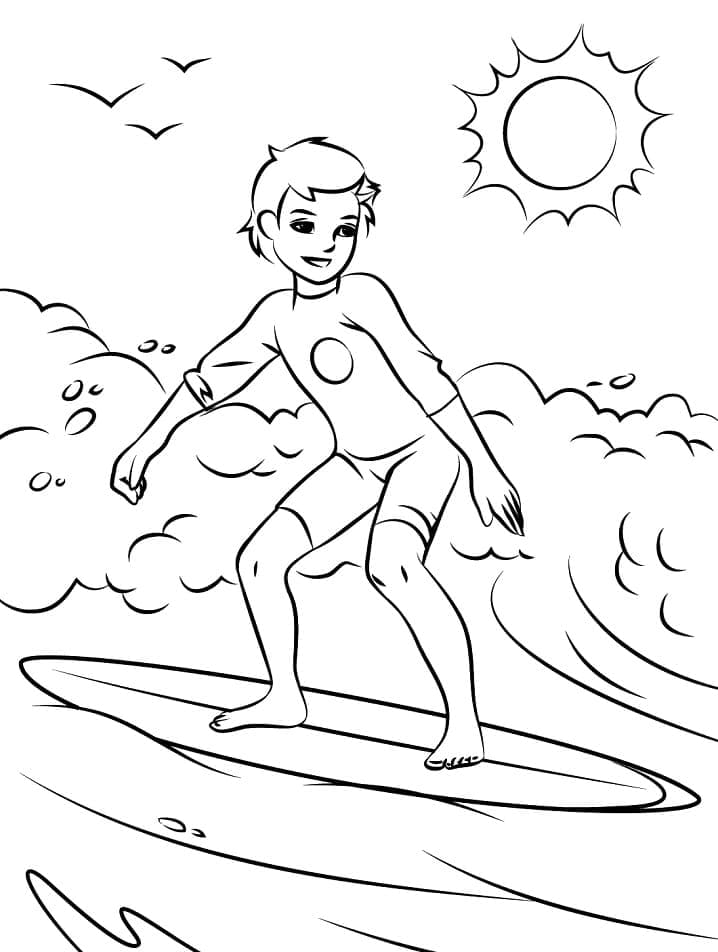 Coloriage Garçon de Surf