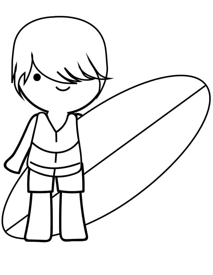 Garçon et une Planche de Surf coloring page