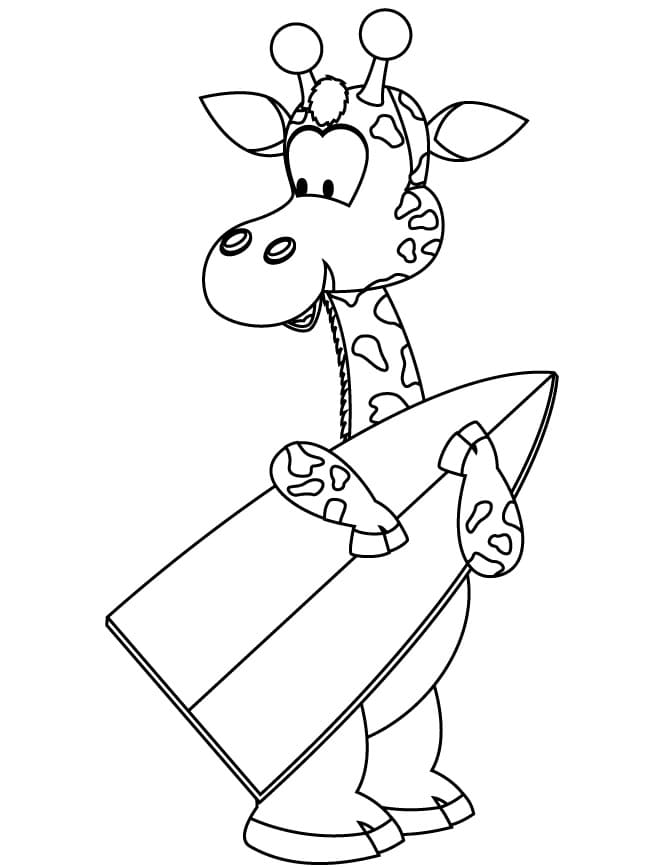 Coloriage Girafe avec Planche de Surf