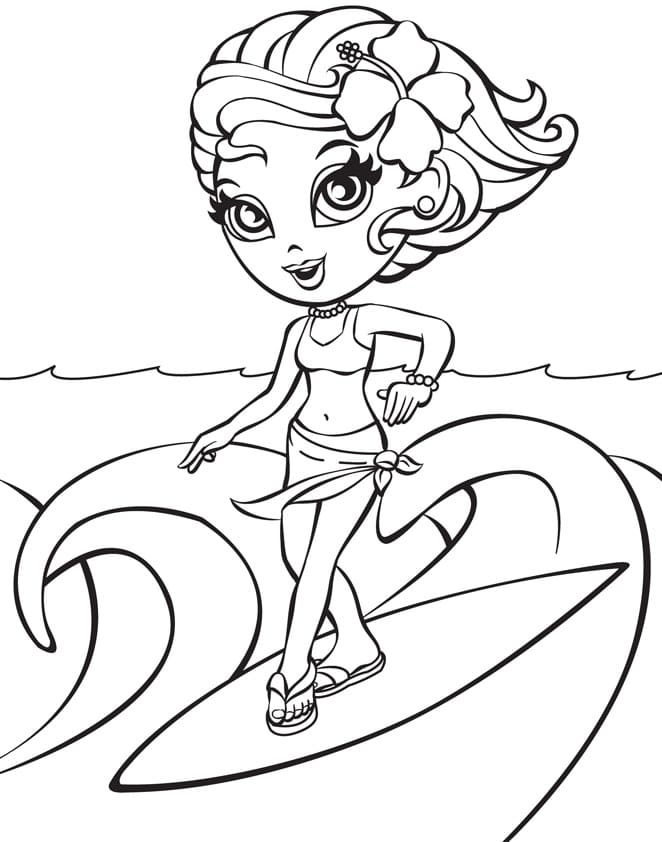 La Fille Surfe coloring page