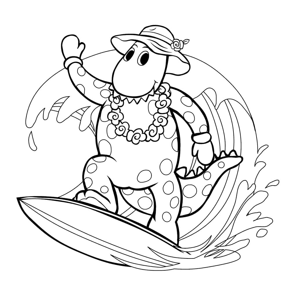 Le Dinosaure Surfe coloring page