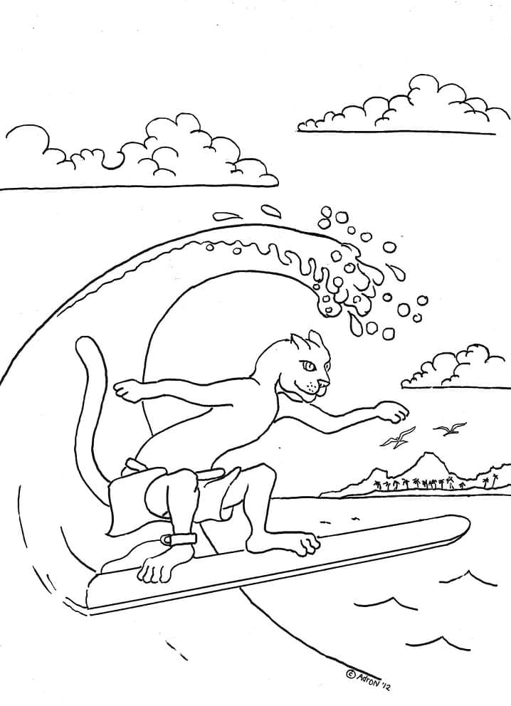 Coloriage Léopard Surfant