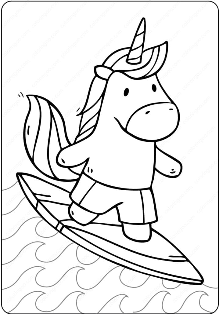 Licorne de Surf coloring page