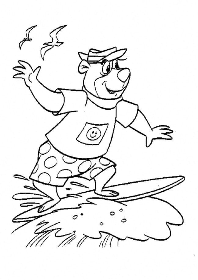 L’ours surfe coloring page