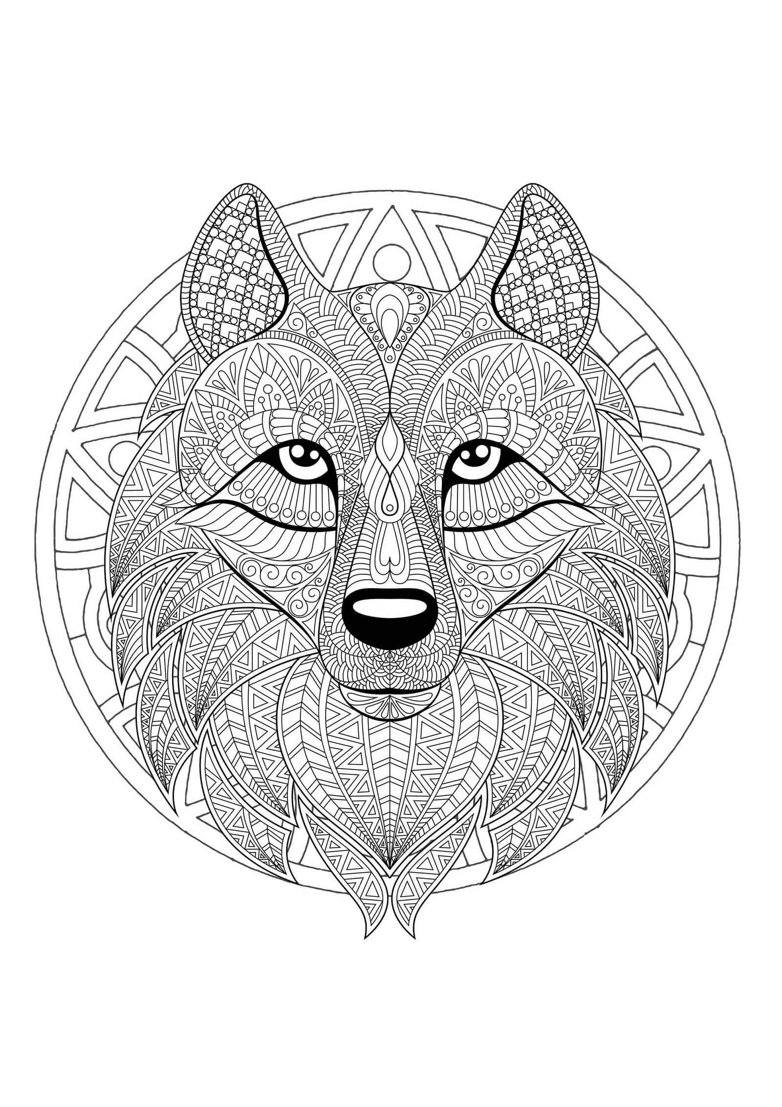 Magnifique Mandala de Loup coloring page