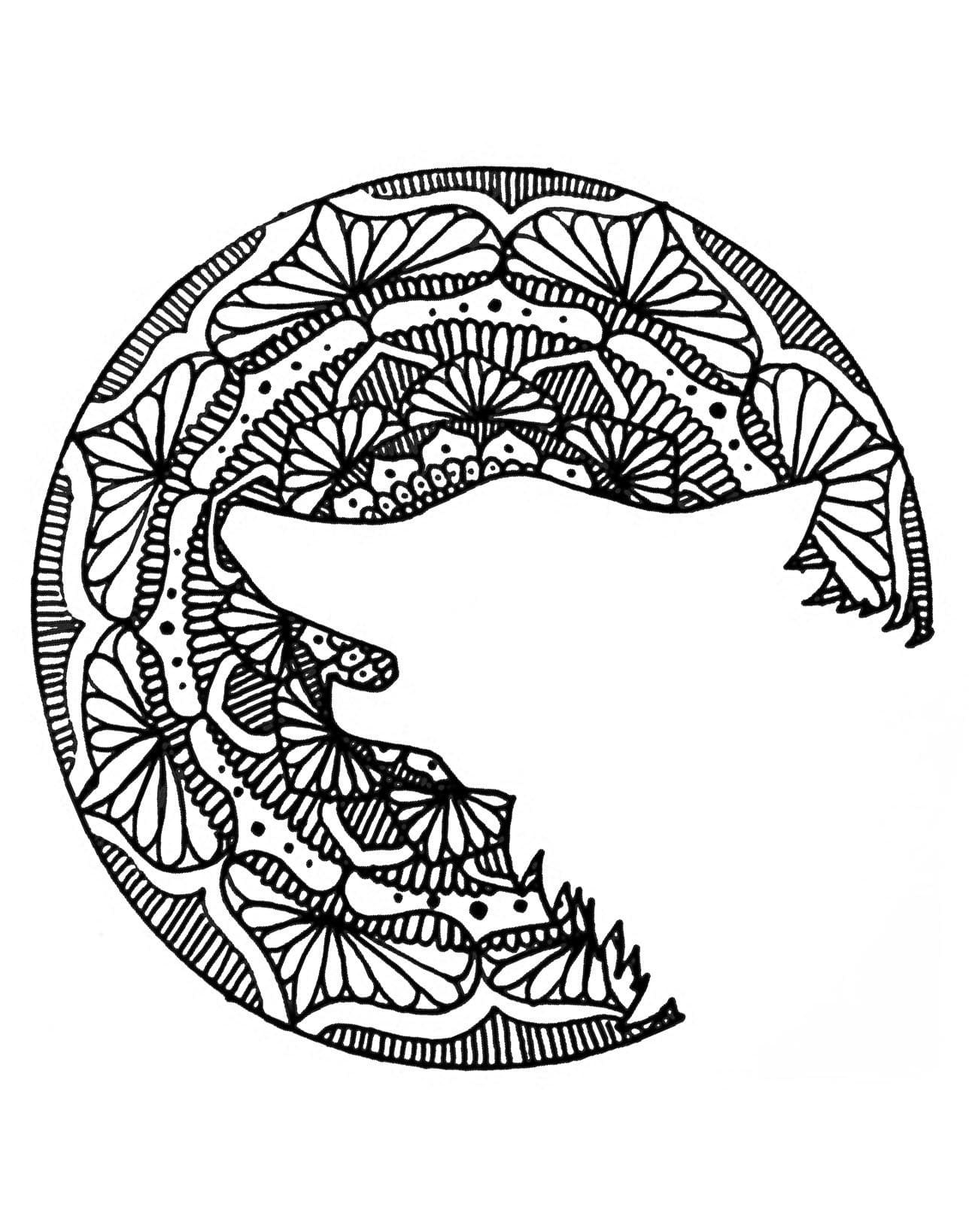 Coloriage Mandala de Loup Zentangle