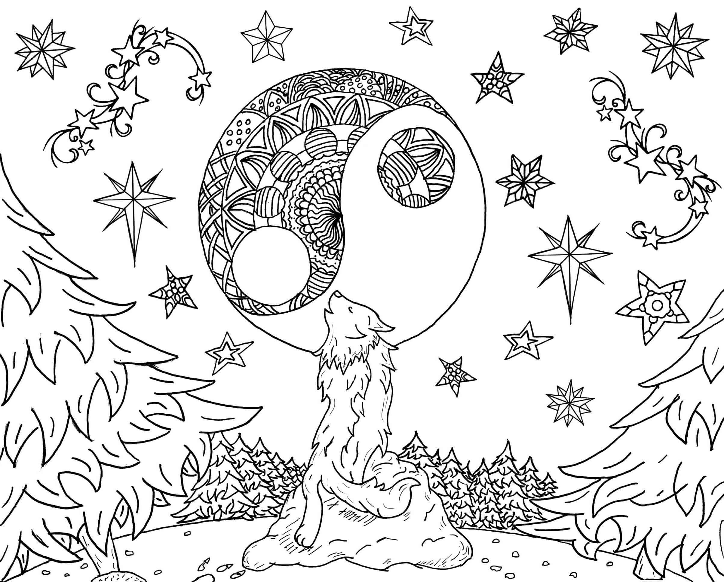 Mandala du Loup Yin Yang coloring page