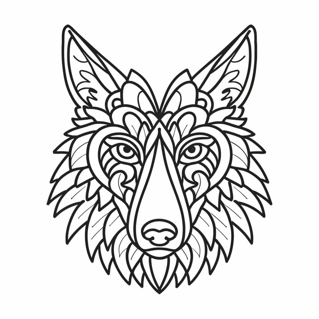 Mandala Visage de Loup coloring page