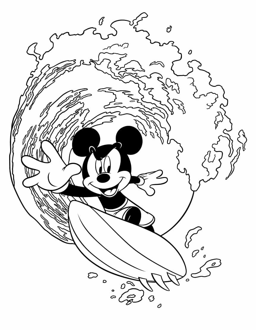 Coloriage Mickey Mouse Surfe