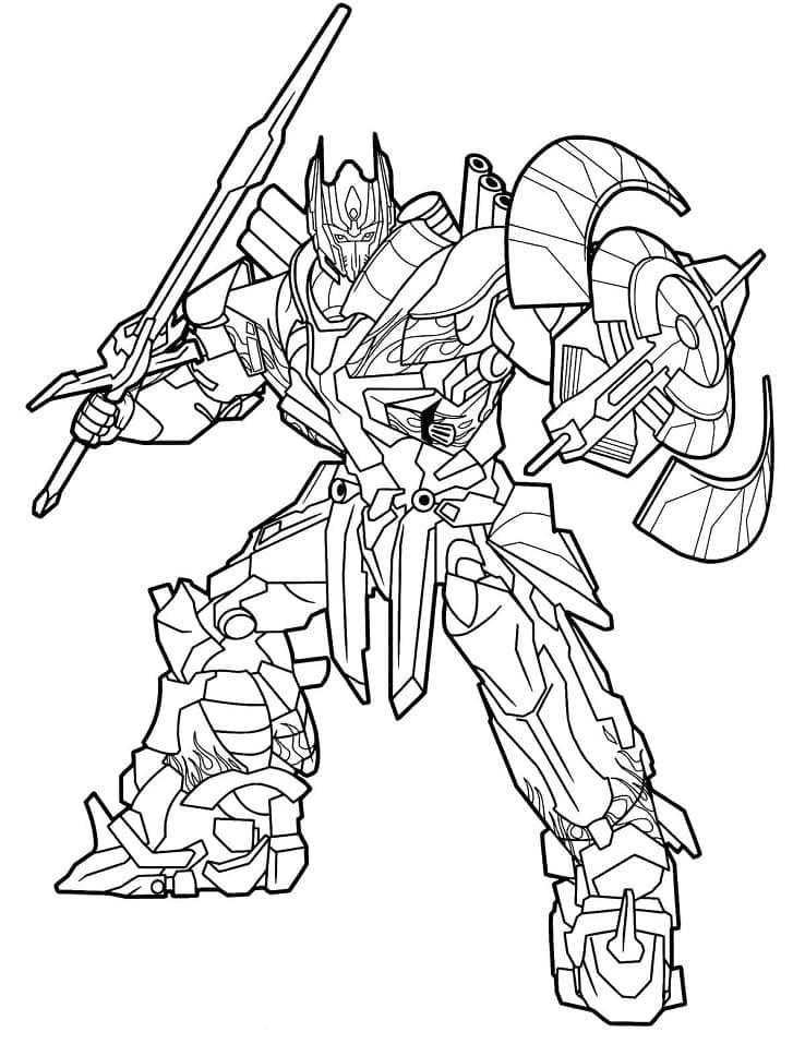 Optimus Prime avec épée et bouclier coloring page