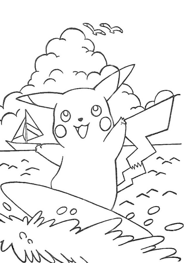 Pikachu Surfe coloring page