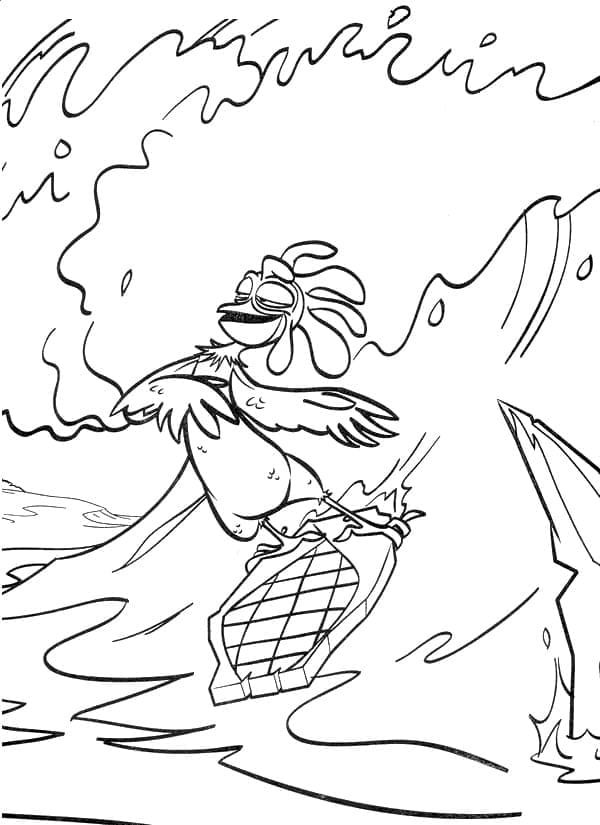 Poulet Surfant coloring page