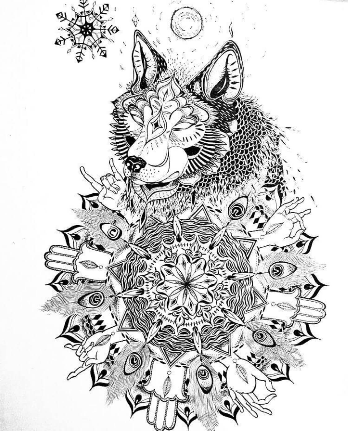 Superbe Mandala de Loup coloring page