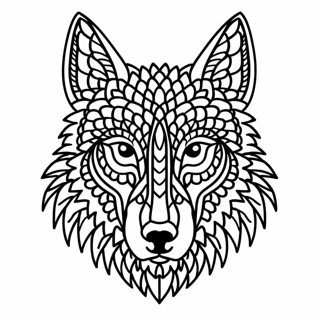 Très Joli Mandala de Loup coloring page
