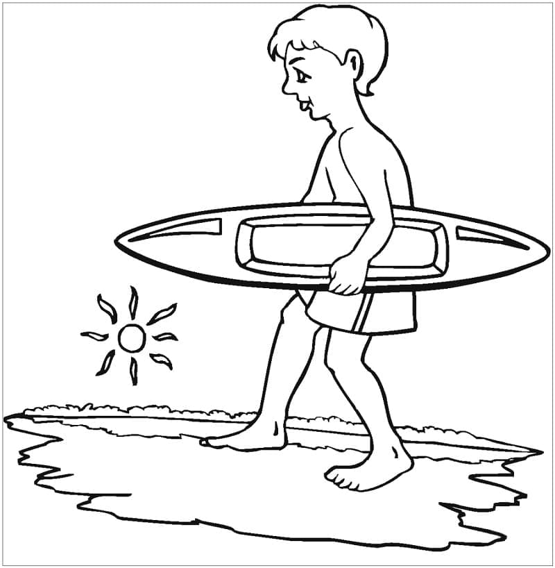 Un Garçon et une Planche de Surf coloring page