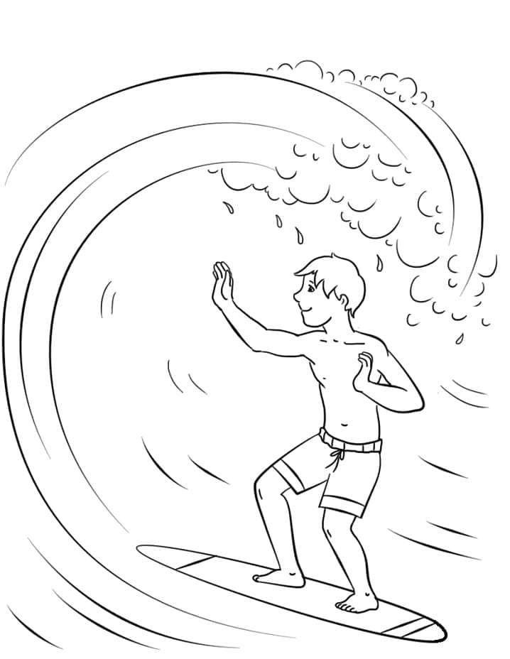 Un Garçon Surfeur coloring page