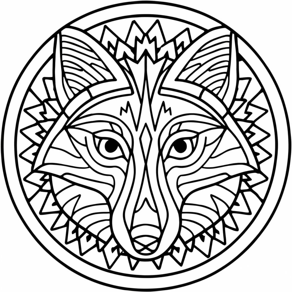 Un Joli Mandala de Loup coloring page