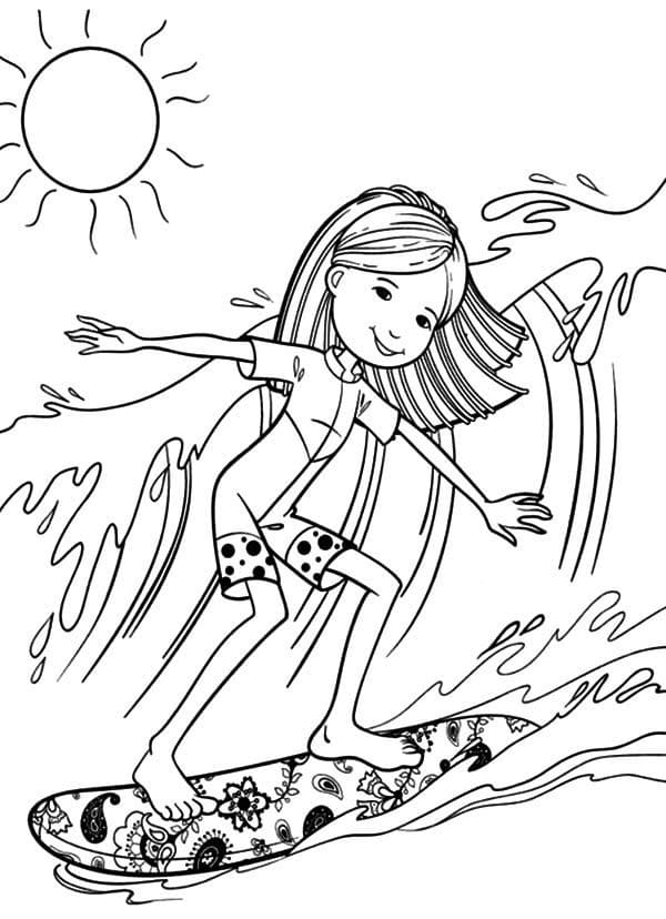 Une Fille Surfe coloring page