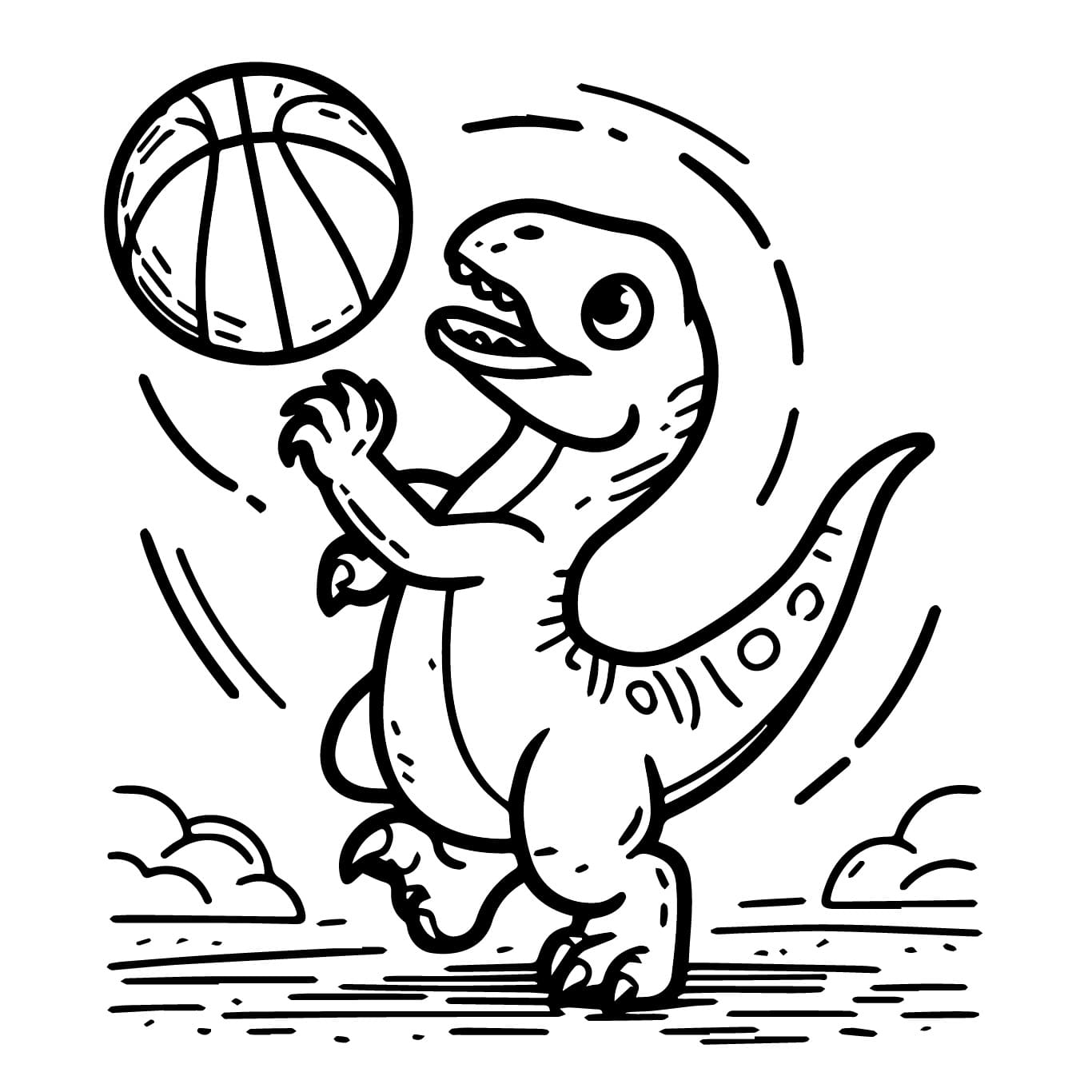 Coloriage Vélociraptor Joue au Basket-ball