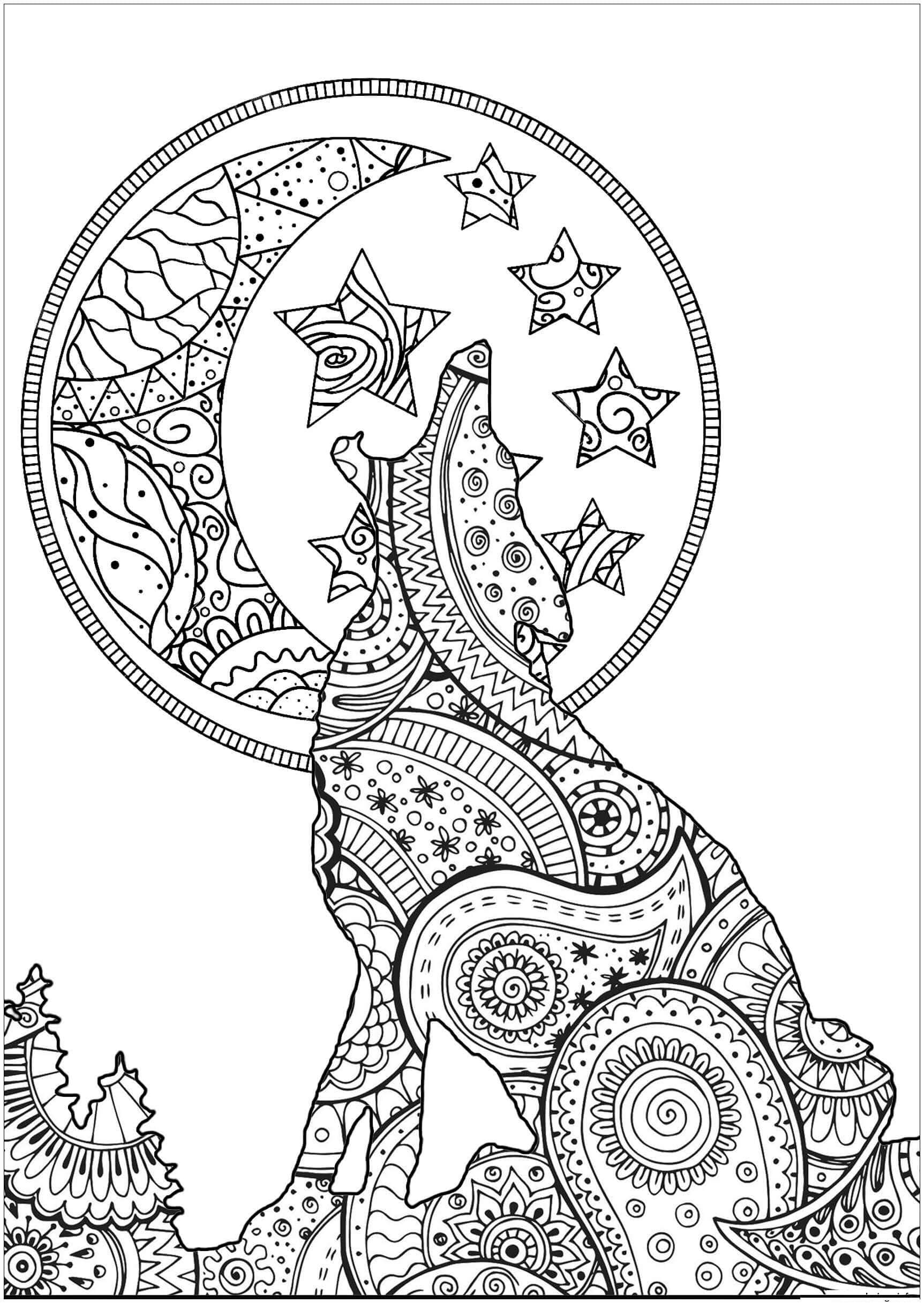 Coloriage Zentangle Mandala de Loup